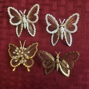 Monet Gold and Cream Butterfly Brooch Set